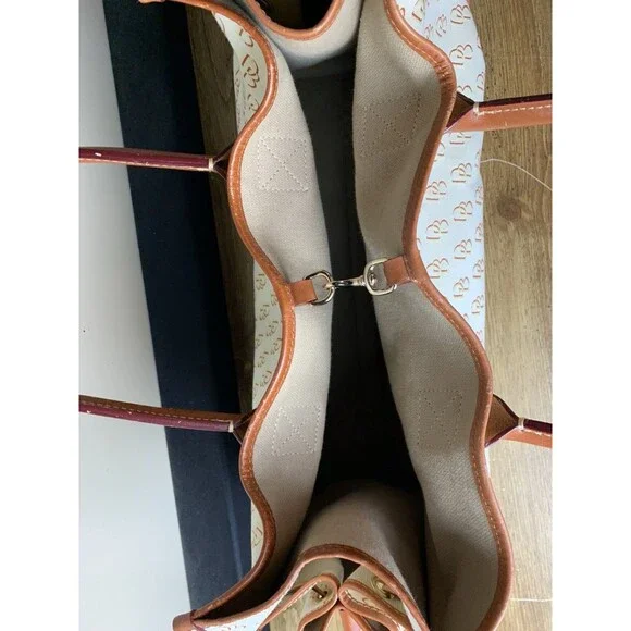 Dooney & Bourke Letter Logo Monogram Tote Bag Leather Canvas Beige - Picture 7 of 16